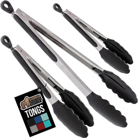 GORILLA GRIP 7-inch tong with silicone edge for precise small-ingredient grabs.