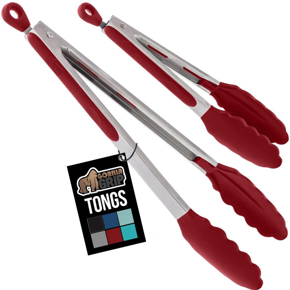 GORILLA GRIP 7-inch stainless steel tong provides precise grip for small ingredients.