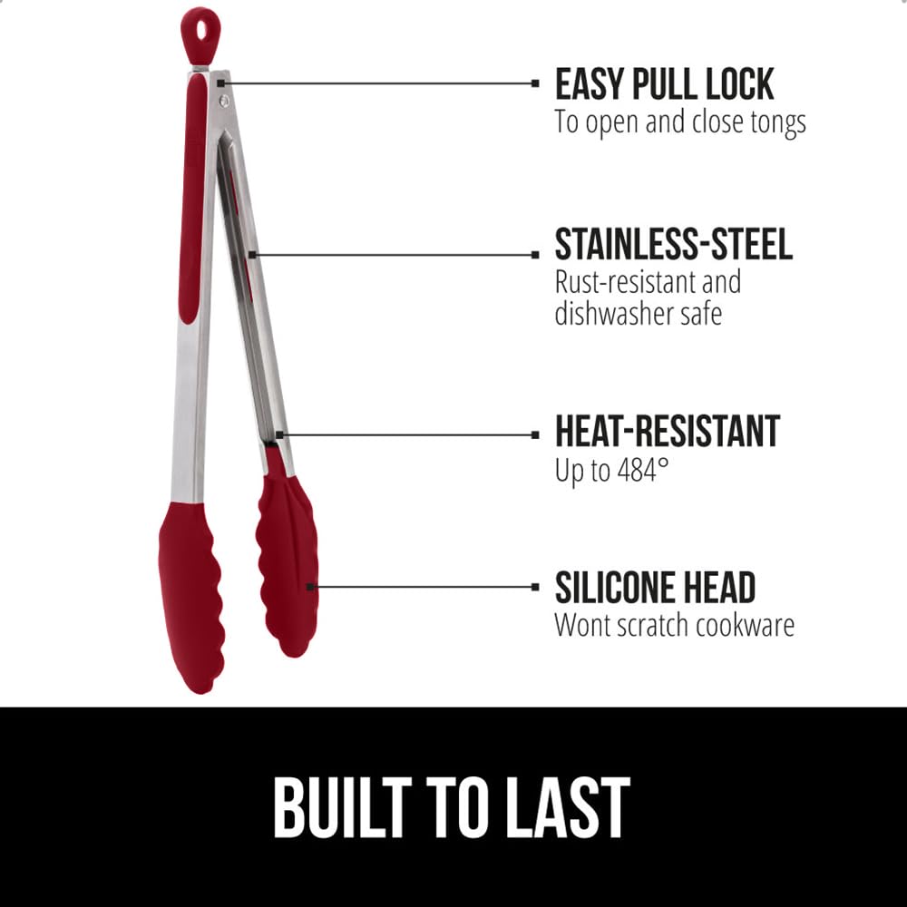 GORILLA GRIP 9-inch stainless steel tong handles larger pieces with a secure grip.