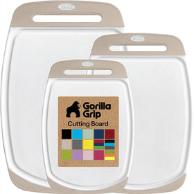 Gorilla Grip almond cutting board set front view for durable prep surface