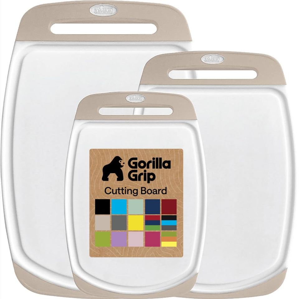 Gorilla Grip almond cutting board set front view for durable prep surface