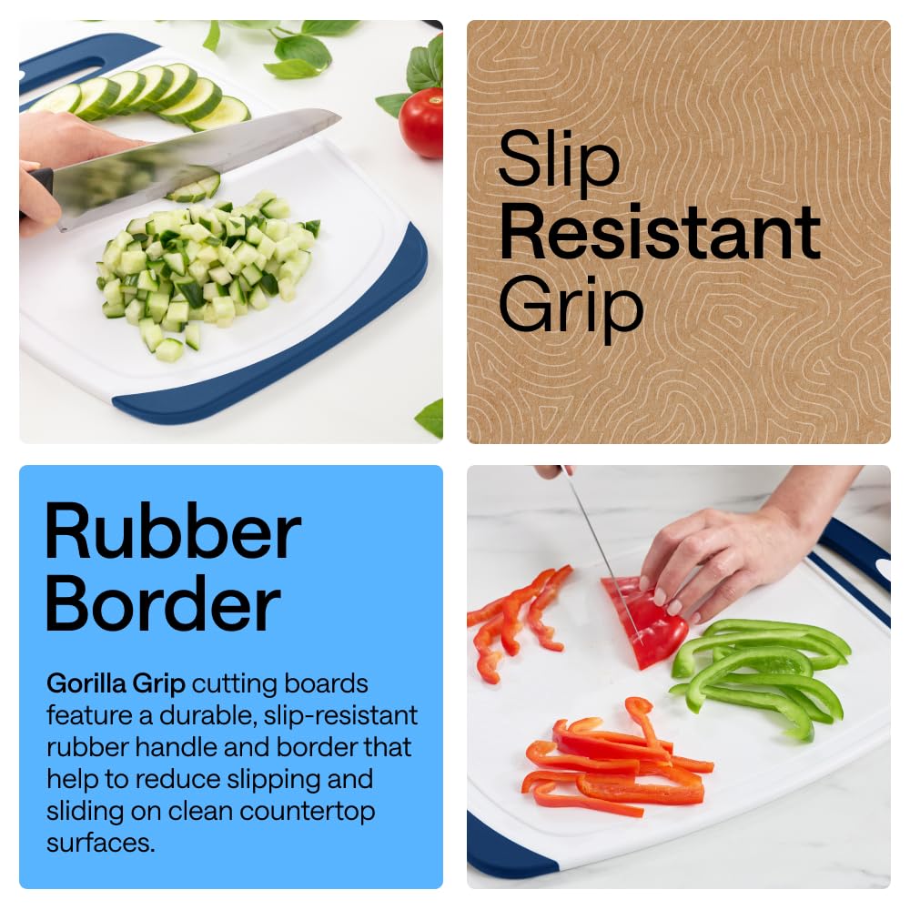 GORILLA GRIP green cutting board with slip-resistant border for stable chopping.