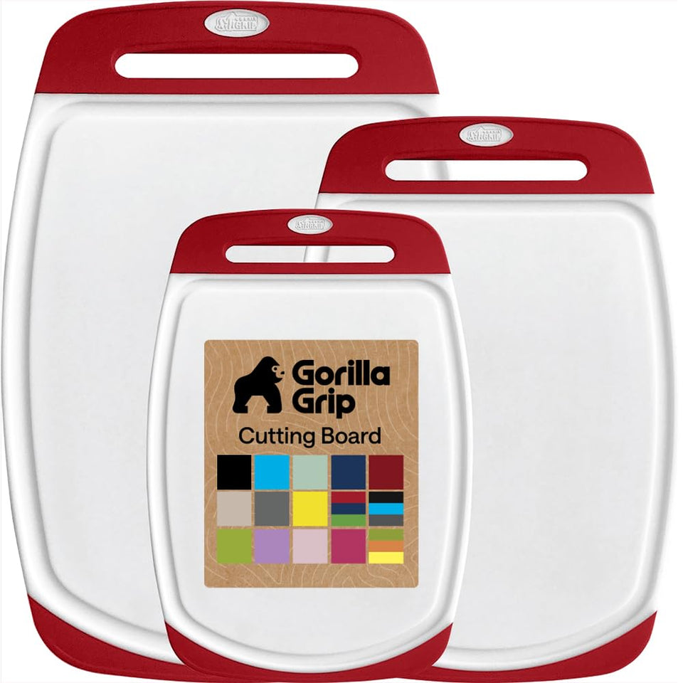 GORILLA GRIP cutting board trio in red with nonporous surface for durable prep.