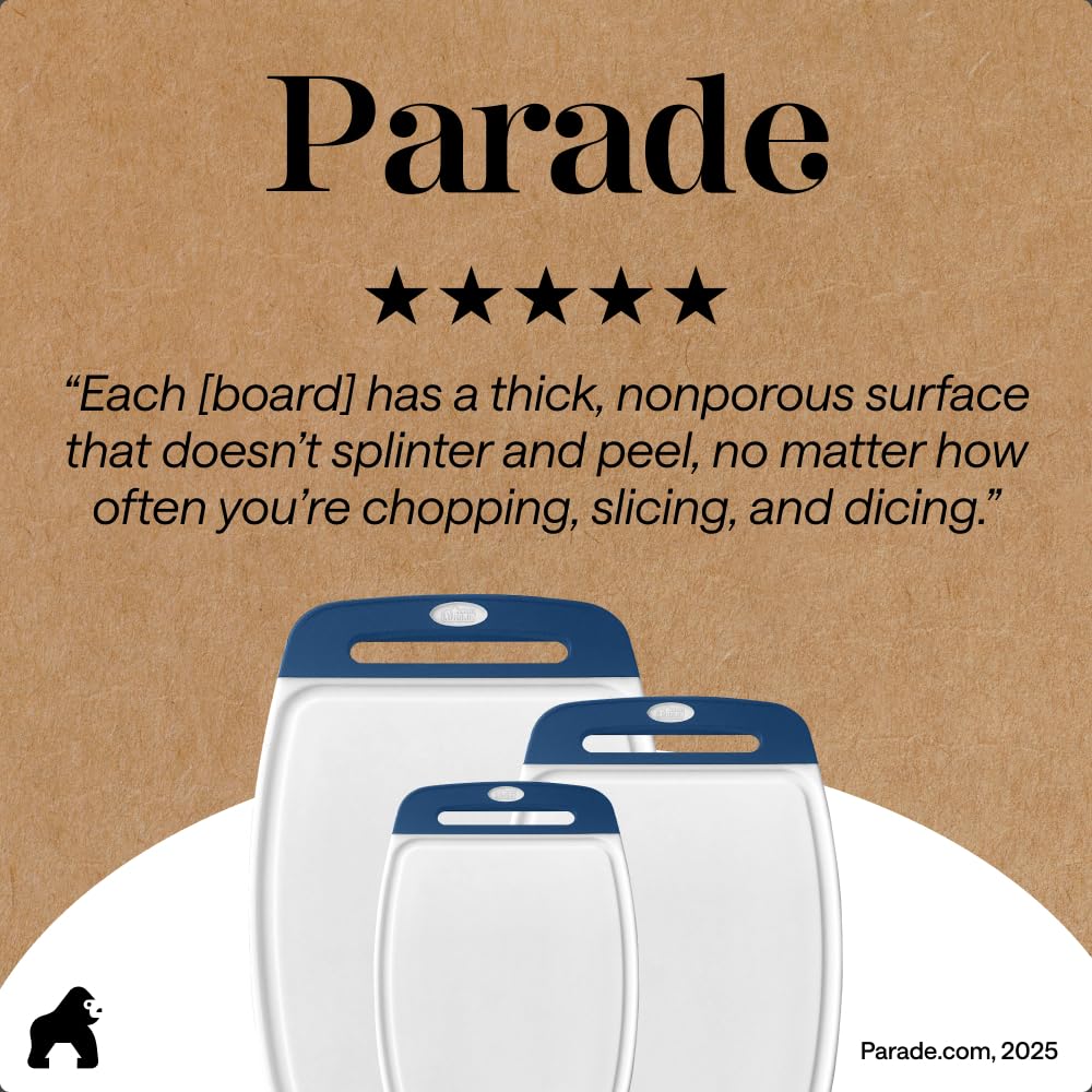 Gorilla Grip blue board suitable for chopping or serving.