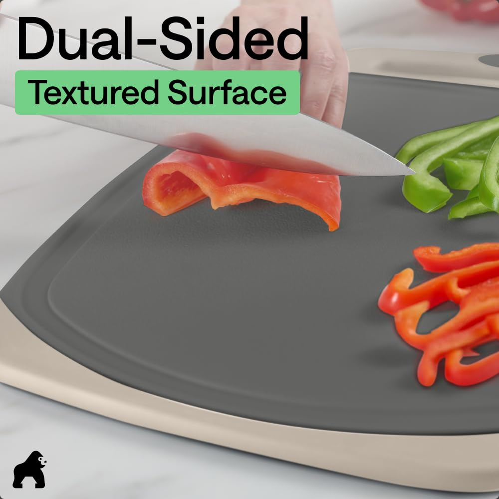 Gorilla Grip slip-resistant border keeps board steady on counters.