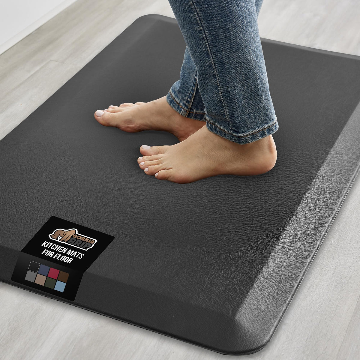 GORILLA GRIP comfortable cushioned kitchen mat top surface supports tired feet during long prep sessions.