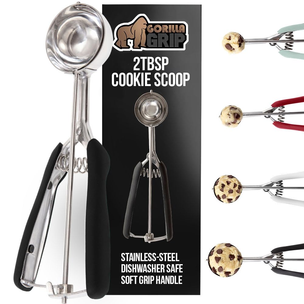 Gorilla Grip cookie scoop 2tbsp for perfectly portioned cookies.