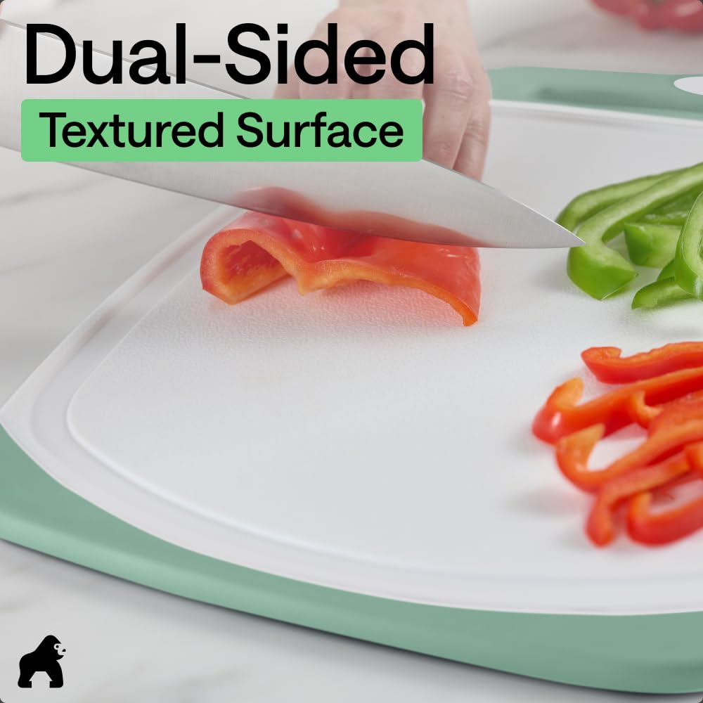 GORILLA GRIP nonporous mint board resists odors, simplifies post-cook cleanup.