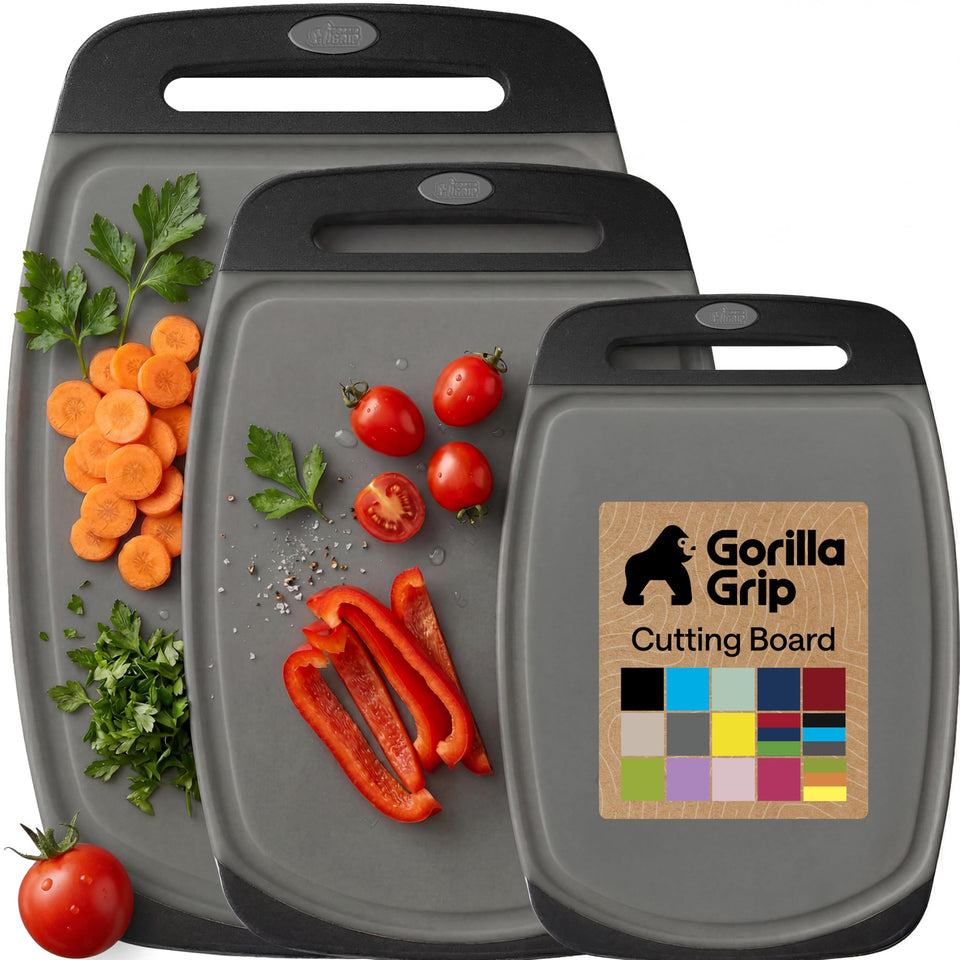 GORILLA GRIP cutting-board set of 3 in gray and black with nonporous surface for clean prep.