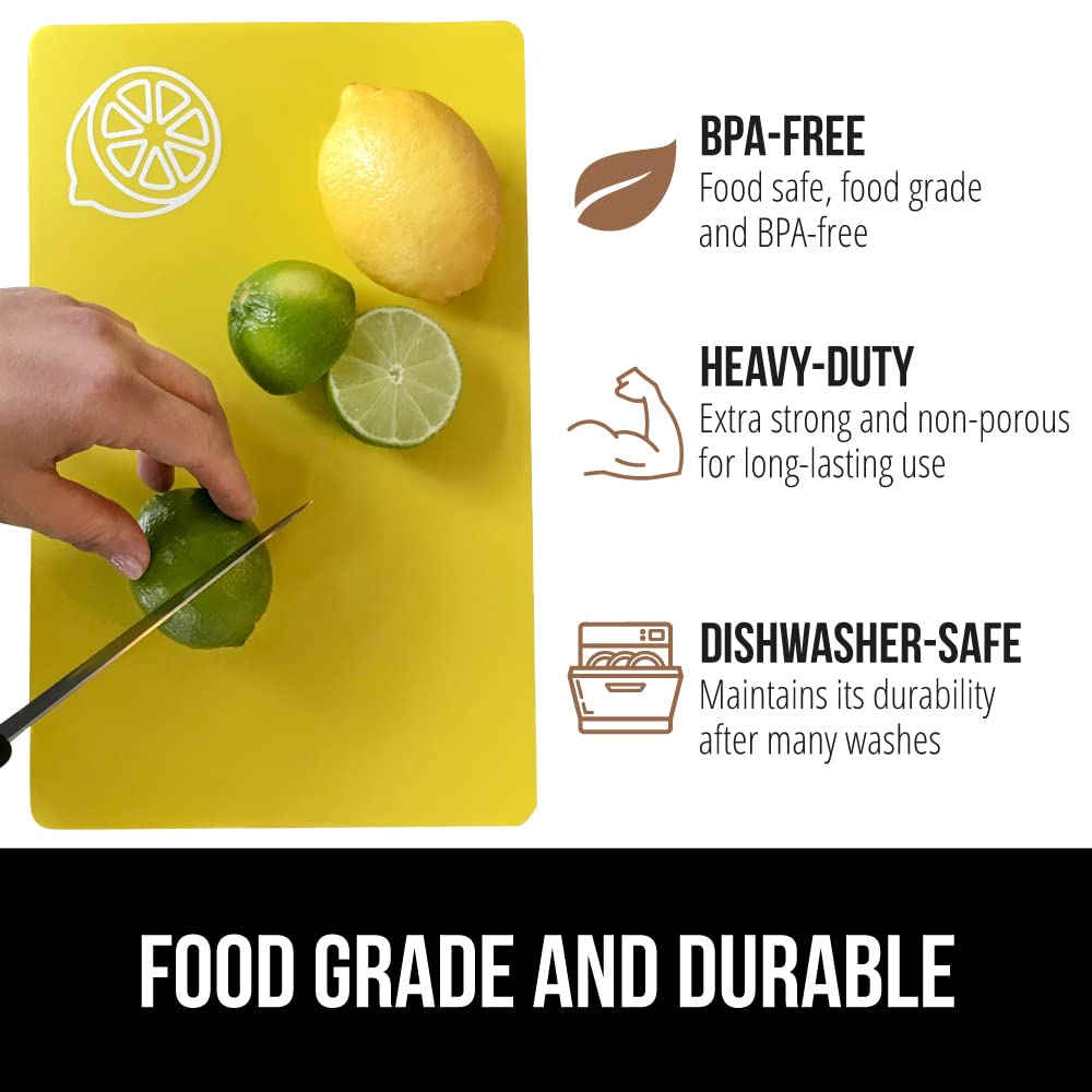 GORILLA GRIP cutting board textured backing prevents slipping during chopping tasks.