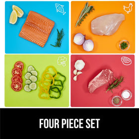 GORILLA GRIP cutting board with vegetable icons keeps greens organized and prep mess-free.