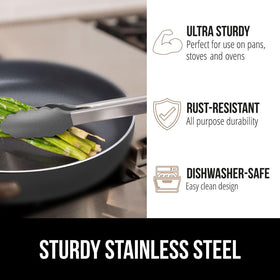 GORILLA GRIP dishwasher-safe tongs for easy cleanup after meals.