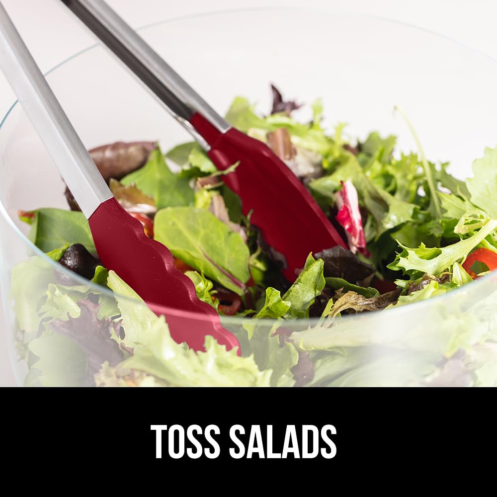 GORILLA GRIP dishwasher-safe tongs for easy cleanup after cooking.