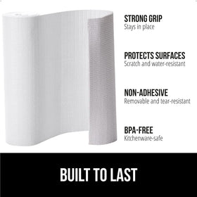 GORILLA GRIP DripGuard kitchen cabinet liner keeps items securely in place.