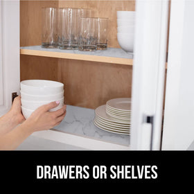 GORILLA GRIP DripGuard ideal for cabinets and pantries, keeping shelves neat.