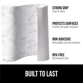 GORILLA GRIP DripGuard liner on a cabinet surface stays in place for organized storage