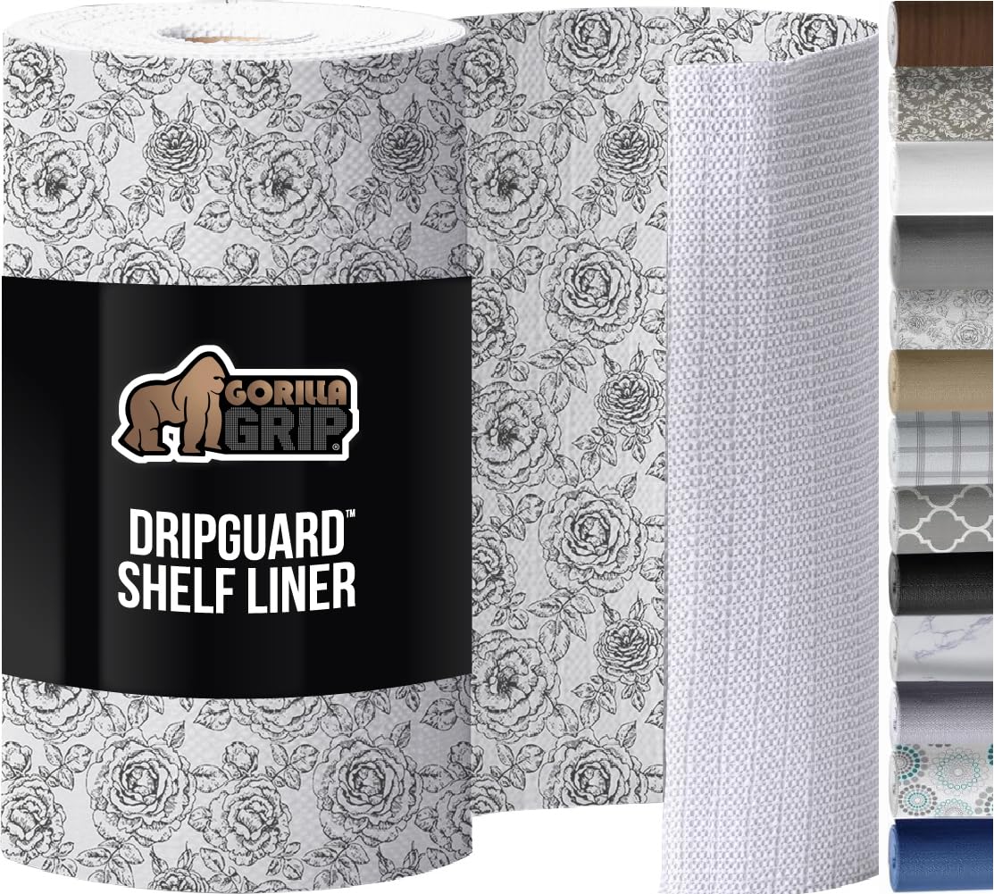GORILLA GRIP DripGuard floral gray roll protects surfaces from spills