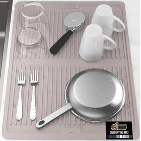 GORILLA GRIP dish drying mat with ribbed design for quick air-drying.