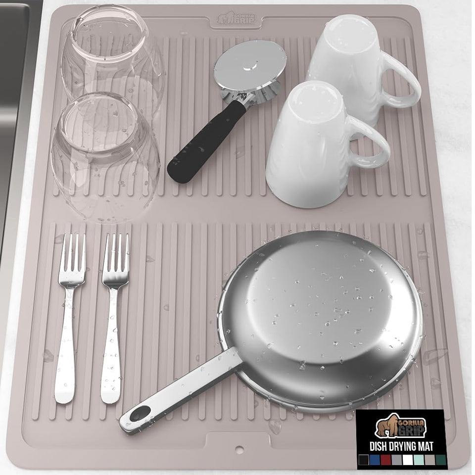 GORILLA GRIP dish drying mat with ribbed design for quick air-drying.