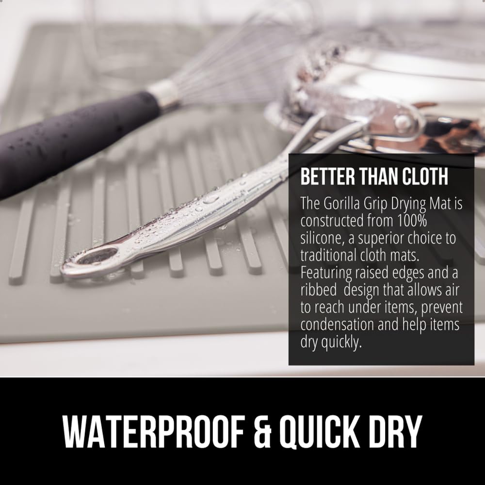 GORILLA GRIP silicone mat with slip-resistant surface on wet counters.