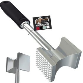GORILLA GRIP dual-sided tenderizer head for versatile pounding and flattening.