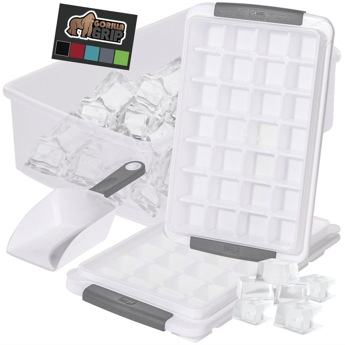 GORILLA GRIP easy-release ice cube tray with lids for quick, clean ice release