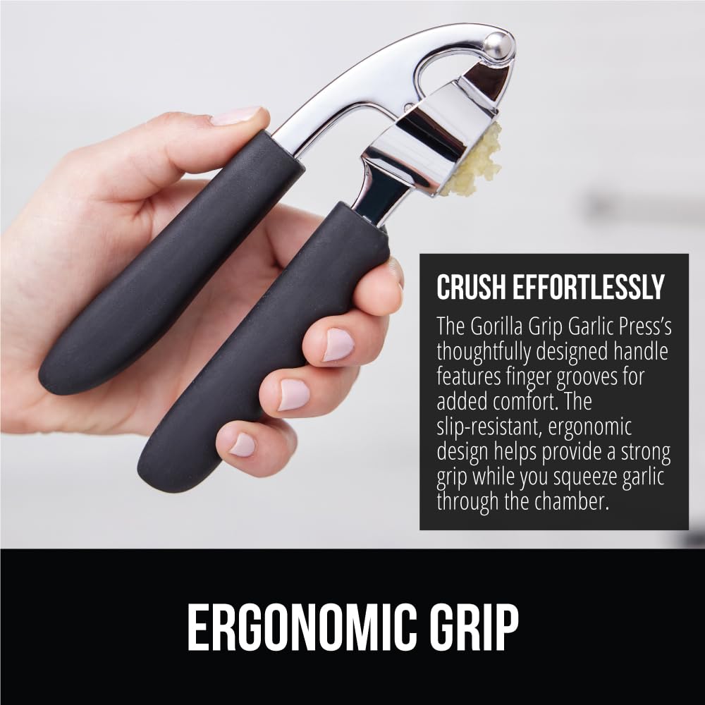 GORILLA GRIP garlic press large-chamber fits many cloves for batch mincing