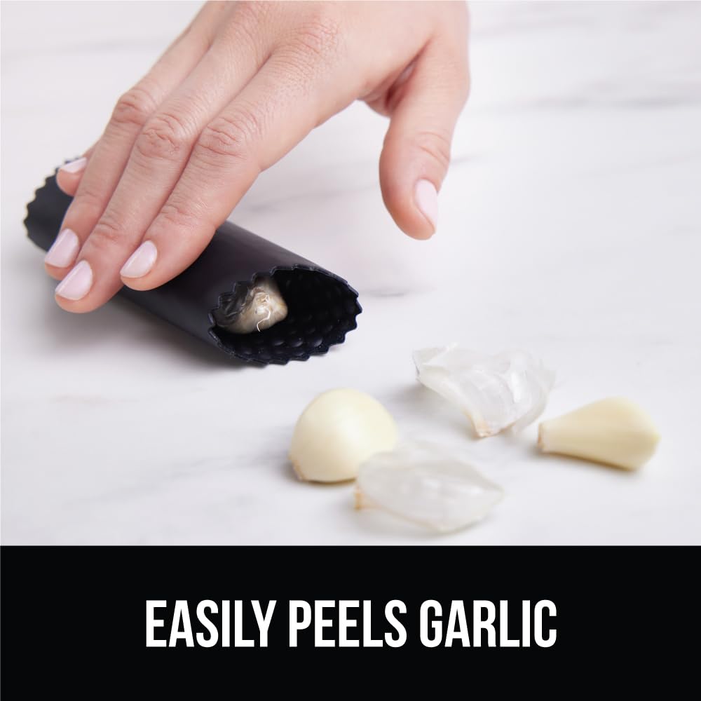 GORILLA GRIP garlic press includes silicone peeler and cleaning brush set