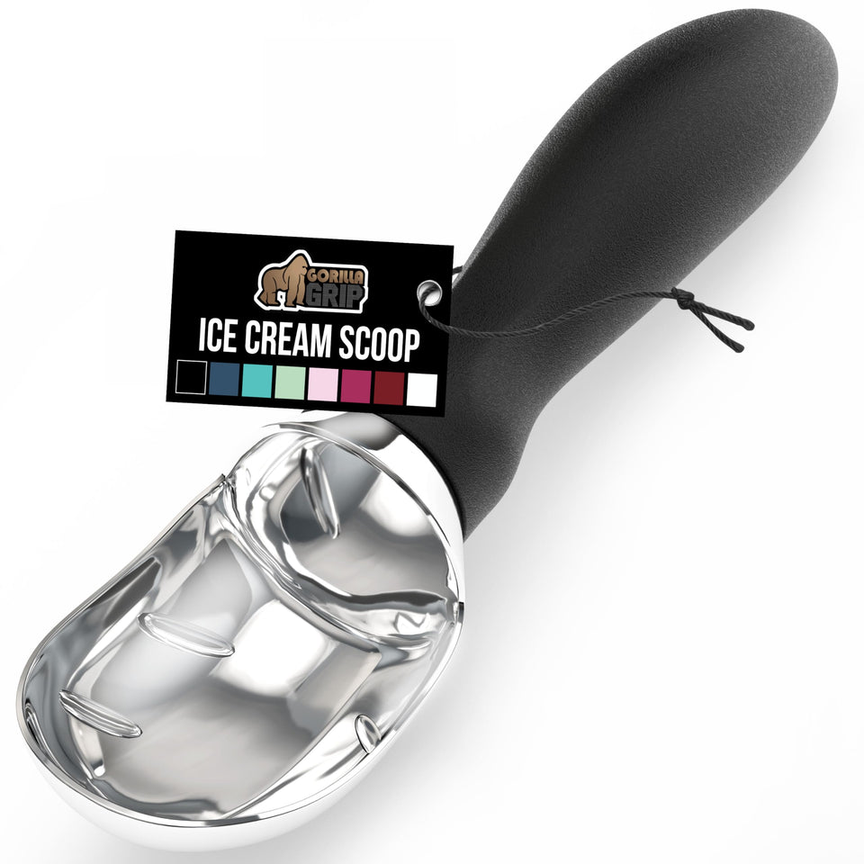 GORILLA GRIP heavy-duty ice cream scoop clearly showing rock-solid performance for hard ice cream