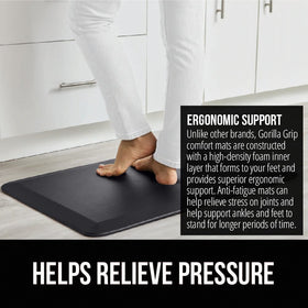 GORILLA GRIP high-density foam provides ergonomic support for standing tasks.
