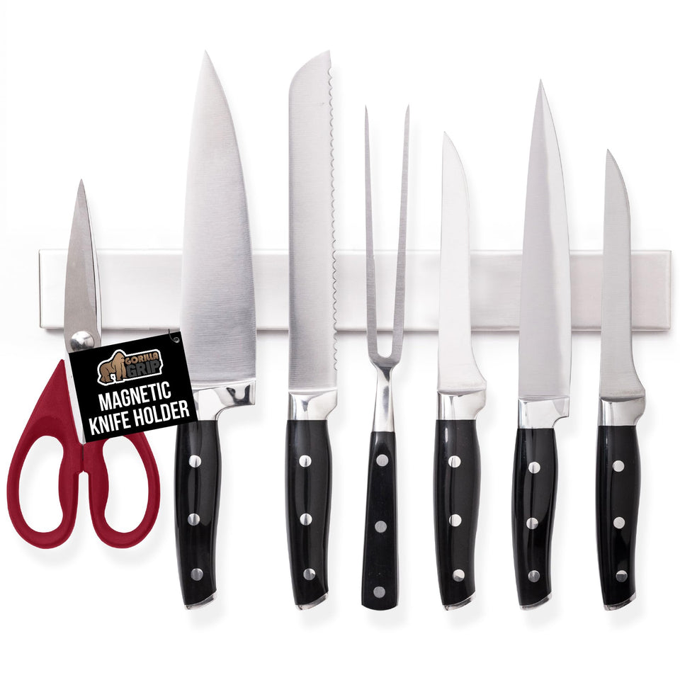 GORILLA GRIP knife holder wall mount securely holds knives with a strong magnet.