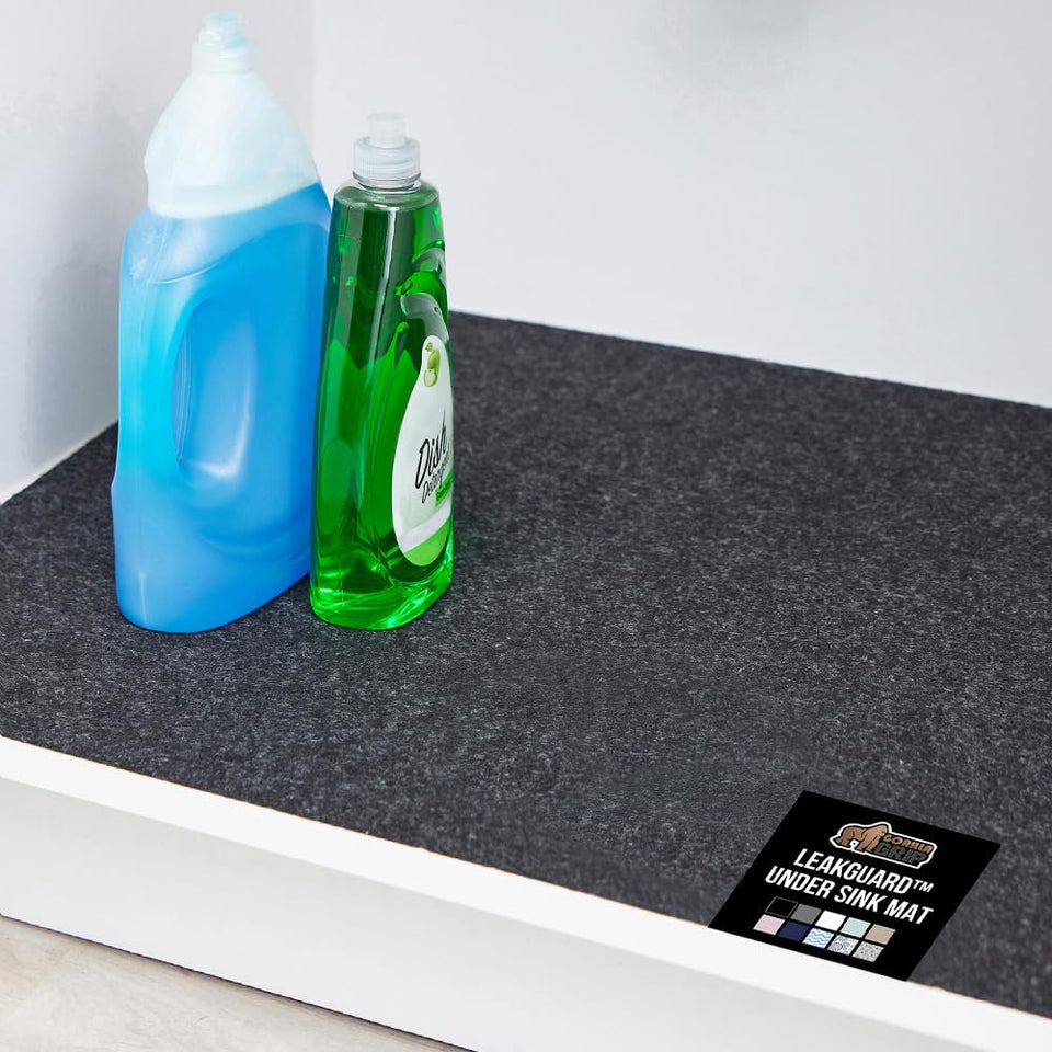 Gorilla Grip LeakGuard packaging shows cabinet protection benefits