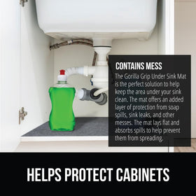 Non-slip backing keeps LeakGuard mat in place under sinks