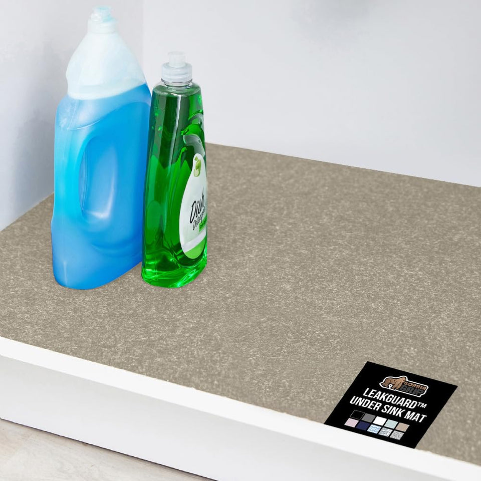Gorilla Grip LeakGuard under-sink mat top view showing waterproof protection