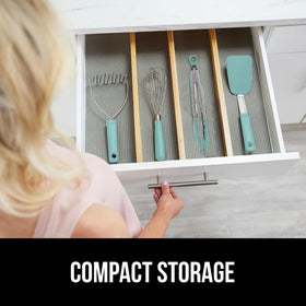 Gorilla Grip mint-tinted kitchen tongs for versatile cooking tasks.