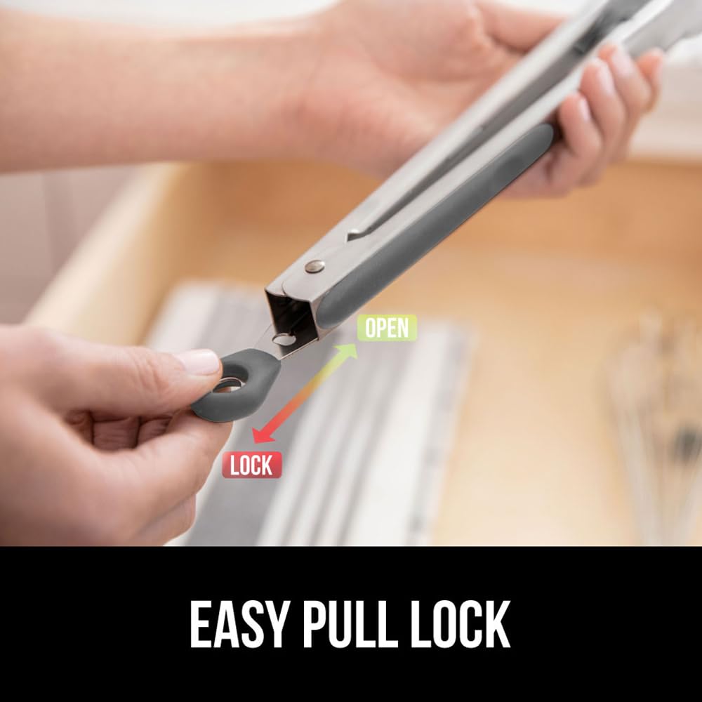 GORILLA GRIP nonstick-friendly tongs protect cookware while turning foods.