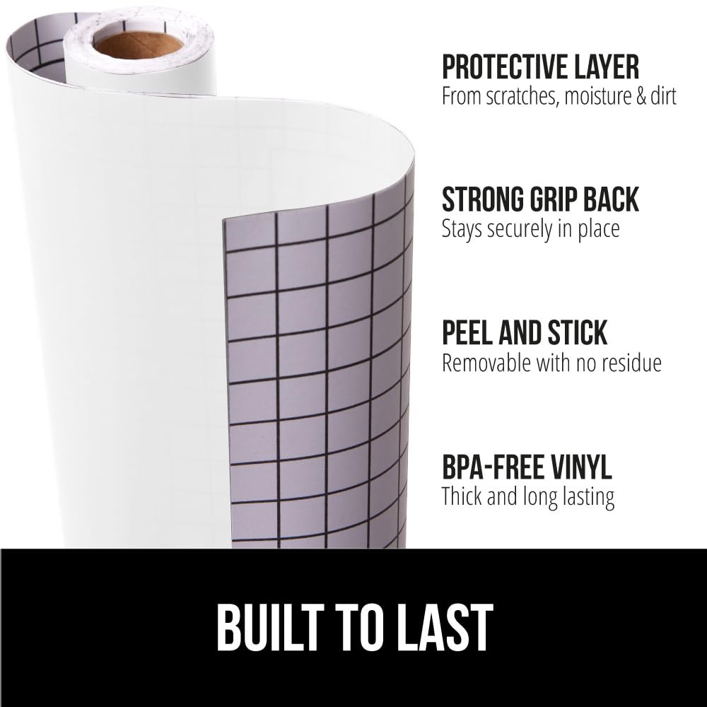 GORILLA GRIP shelf liner protects shelves while reducing dust and spills.