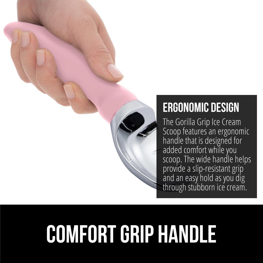 GORILLA GRIP perfect-scoop shape creates uniform curls for sundae-worthy servings.