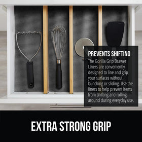 GORILLA GRIP powerGRIP drawer liner keeps items in place in kitchen.