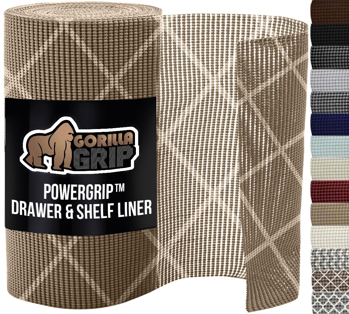 GORILLA GRIP powerGRIP drawer liner beige 12x20 protecting kitchen shelves with non-slip grip
