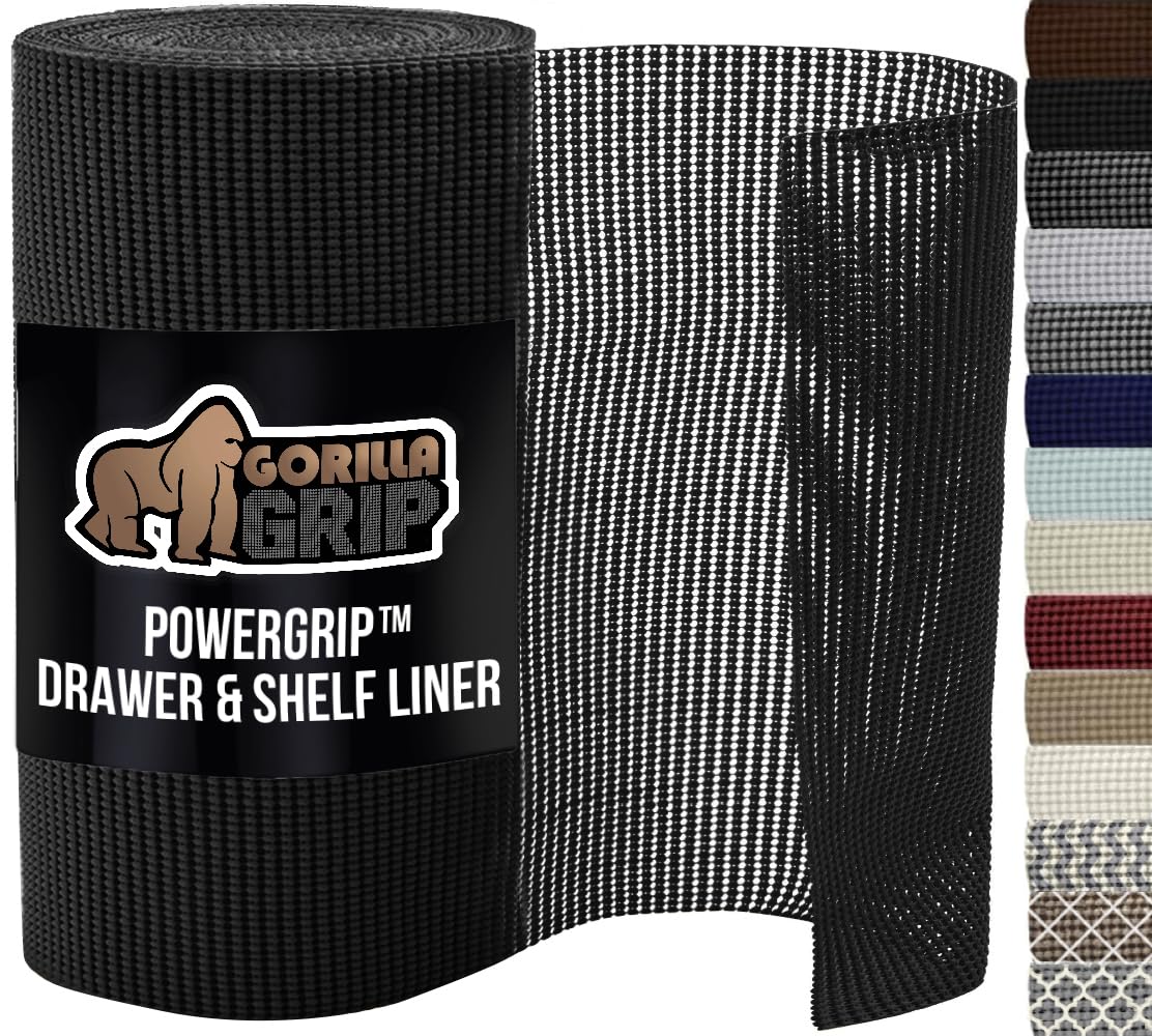 GORILLA GRIP powerGRIP drawer liner closeup texture shows strong non-slip grip for organized drawers