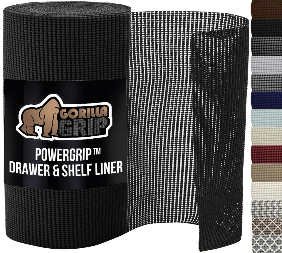 GORILLA GRIP powerGRIP drawer liner closeup texture shows strong non-slip grip for organized drawers