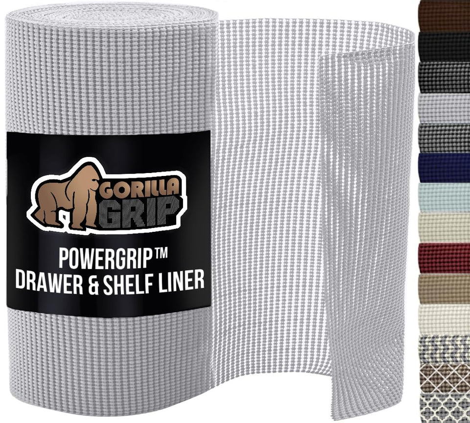 GORILLA GRIP powerGRIP light-gray drawer liner rolled for easy installation and organization
