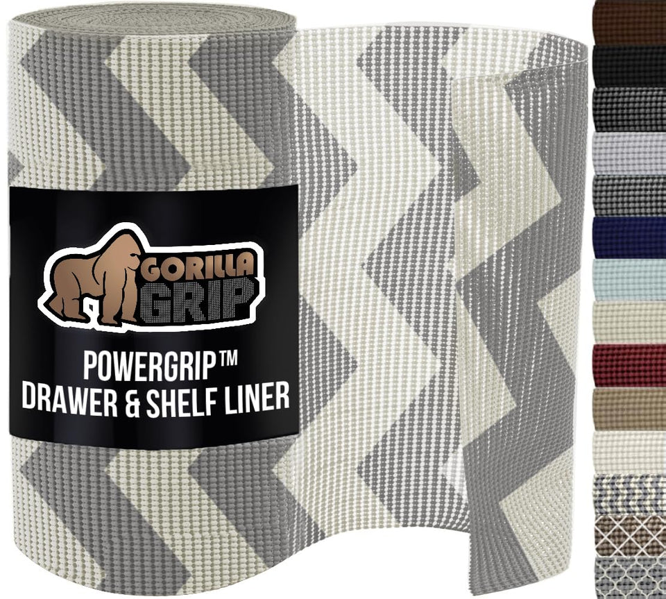 GORILLA GRIP powerGRIP drawer liner shows strong grip keeping contents in place