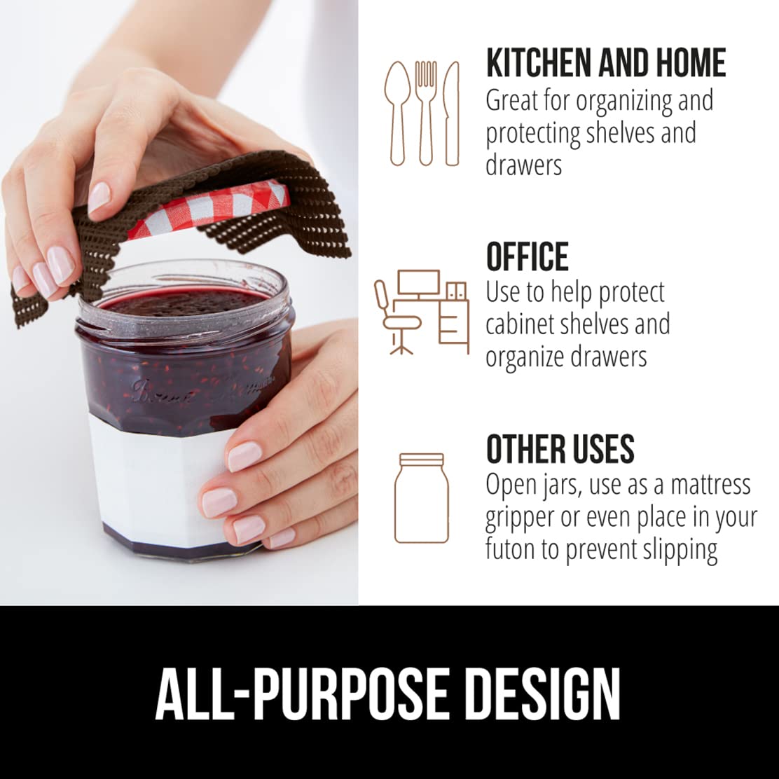GORILLA GRIP powerGRIP kitchen-cabinet-use with organized shelves and protection.