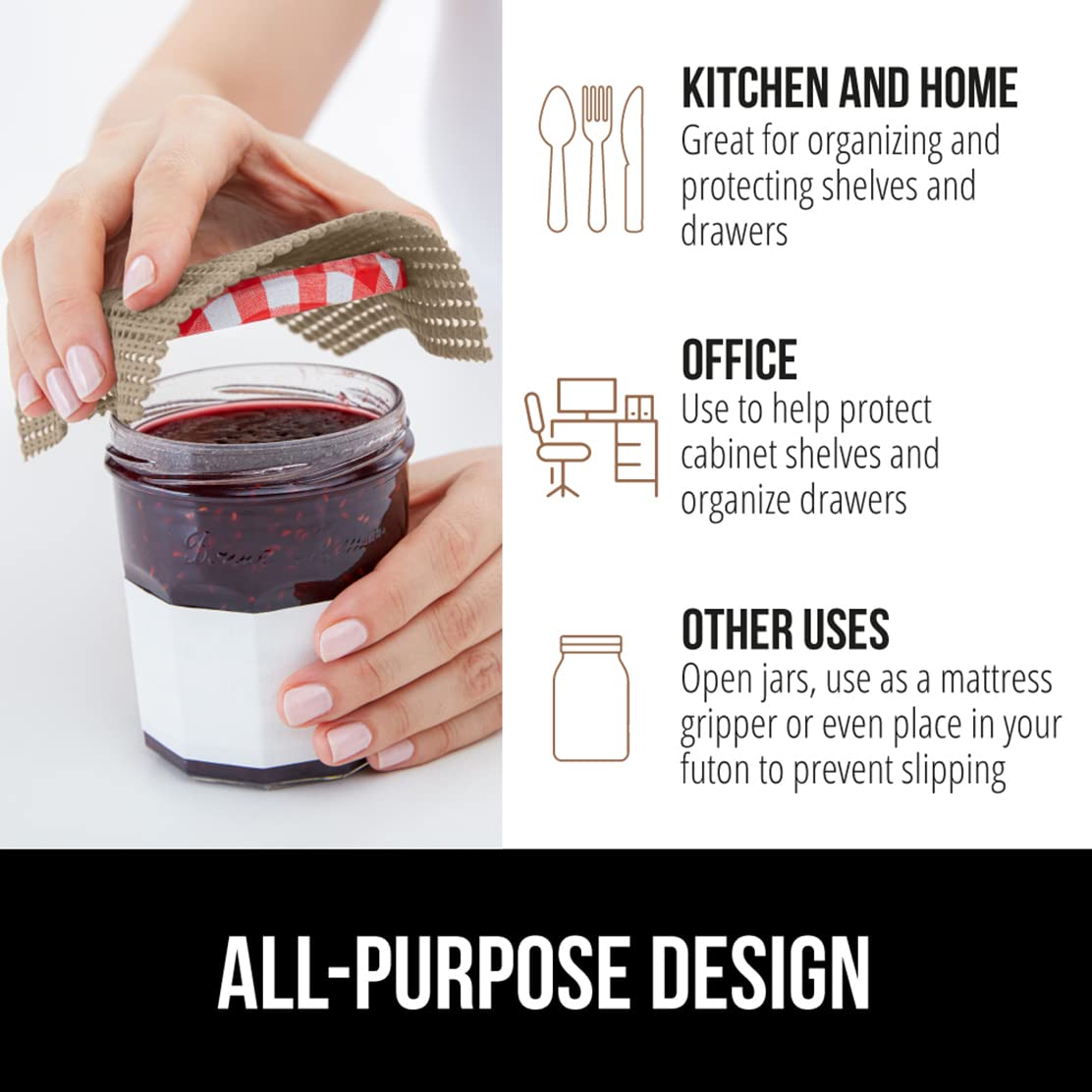GORILLA GRIP powerGRIP kitchen drawer keeps utensils from sliding