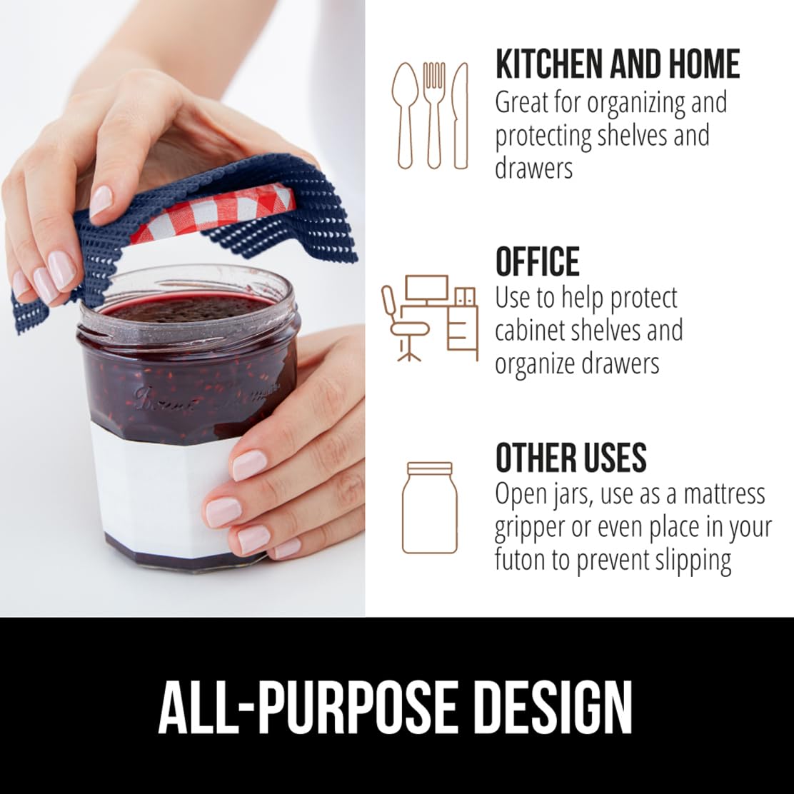 GORILLA GRIP powerGRIP versatile liner for kitchen, office, and bathroom organization.