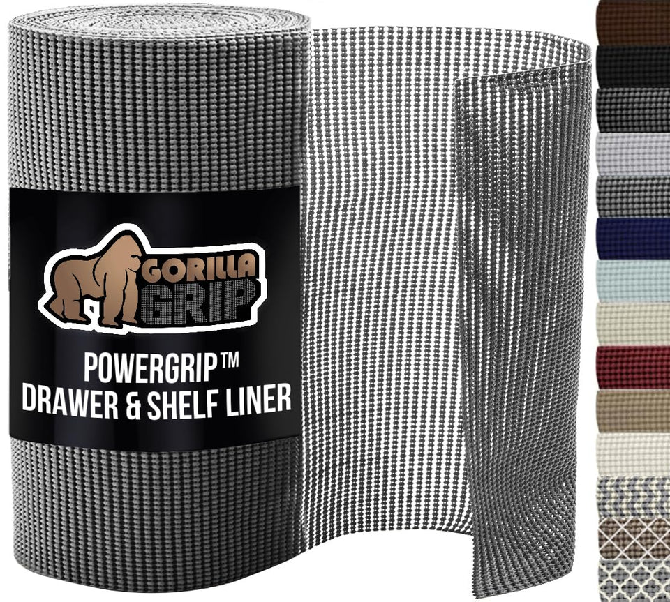 GORILLA GRIP powerGRIP liner in a drawer setup provides strong non-slip stability.