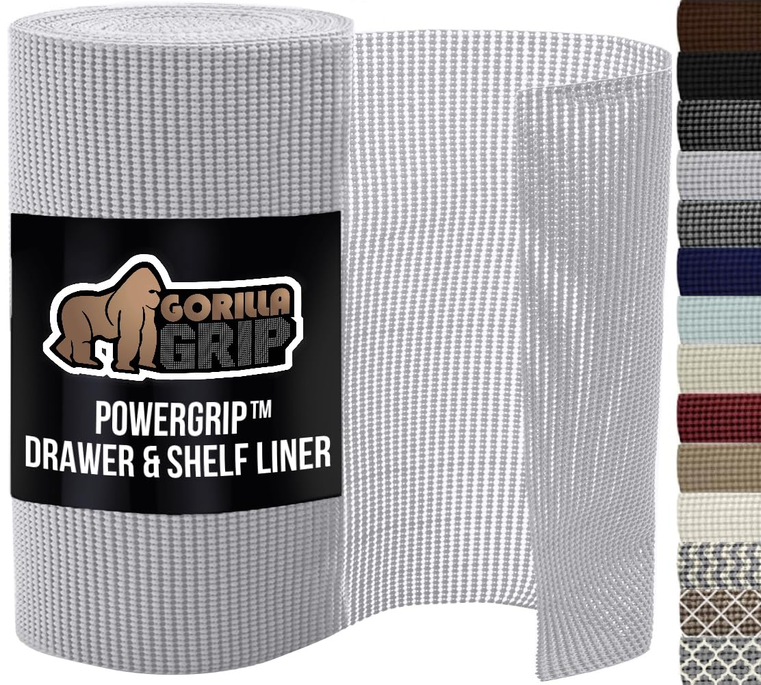 GORILLA GRIP powerGRIP liner in a drawer keeps items secure.