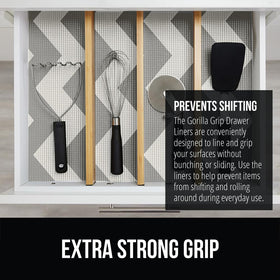GORILLA GRIP powerGRIP liner in a kitchen drawer protects surfaces while organizing.